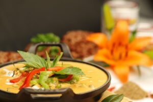 Panang Curry, literally the most frequently ordered item on the menu. — with Thai Brown and Red Rice.