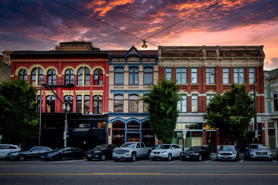 historic buildings at sunset in downtown tacoma wa
