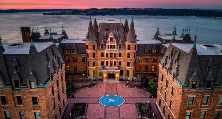 stadium high school in tacoma photographed at sunset
