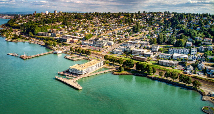A view of the North End of Tacoma from above Commencement Bay.