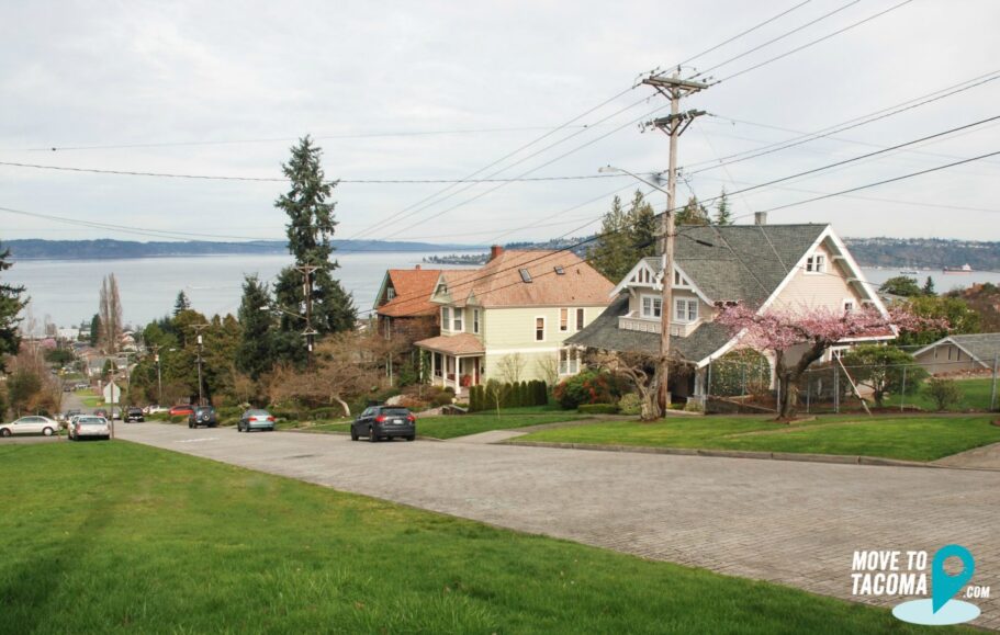 Old Town View Homes on a cobblestone street in Tacoma, wA.