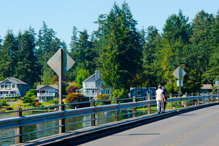 a bridge over a lake in lakewood wa