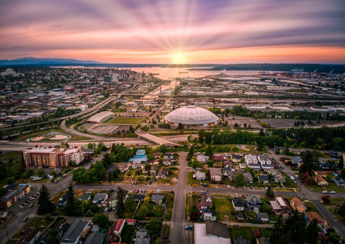 Sunset over downtown tacoma