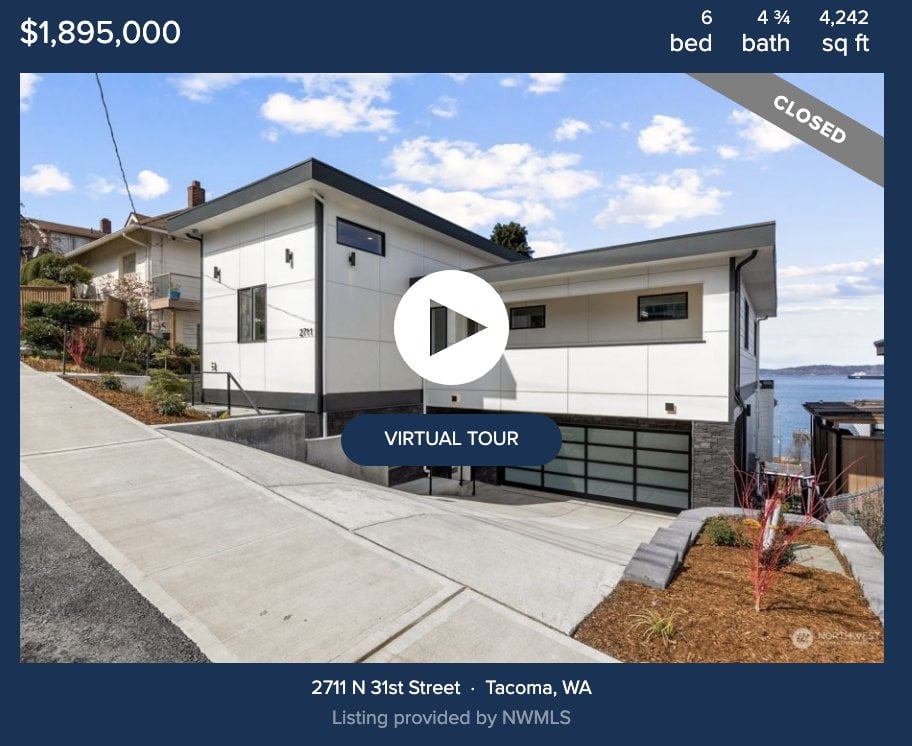 a photo of 2711 N 31st Street Tacoma, WA that sold for $1,900,000 after 20 days on the market. 